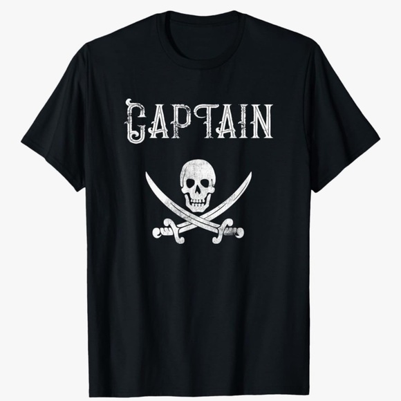 Black Captain Skull T-Shirt men’s - Picture 4 of 4